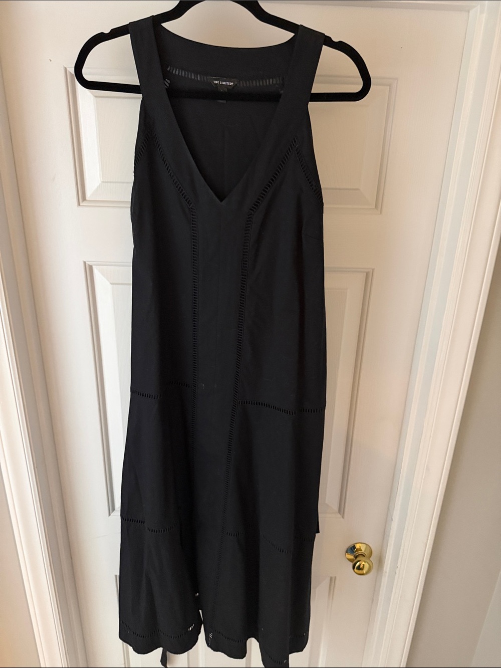 The Limited Black V-Neck Midi Dress with Eyelet Detail